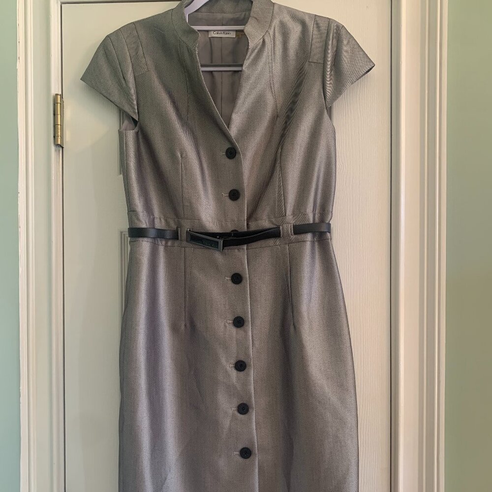 Calvin Klein Grey Midi Belted Dress Size 10